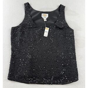Talbots Black Pure 100% Silk Beaded Sequined Tank Shell Blouse Shirt Size 10 NWT